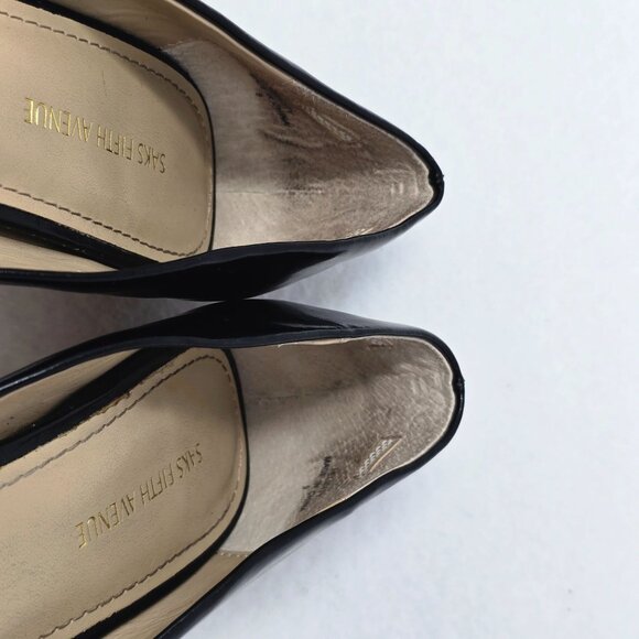 Saks Fifth Avenue Felicity Black Pointed Toe 4" High Heel Sz 9 Leather Fabric - Picture 13 of 13